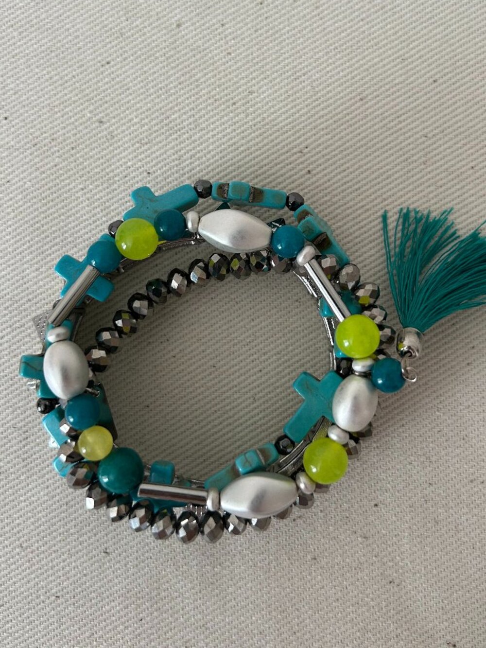 Cookie Lee Turquoise Cross Tassel Beaded Stack Bracelets - NWT